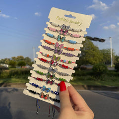 Wholesale 12pcs Butterfly Turtle Charm Bracelets Crystal Beads Adjustable for Summer - coojewelry