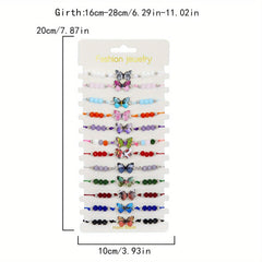 Wholesale 12pcs Butterfly Turtle Charm Bracelets Crystal Beads Adjustable for Summer - coojewelry