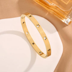 Wholesale 18K Titanium Steel Plain Ring Pentagram Bangle for Women - coojewelry