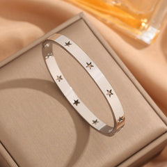 Wholesale 18K Titanium Steel Plain Ring Pentagram Bangle for Women - coojewelry