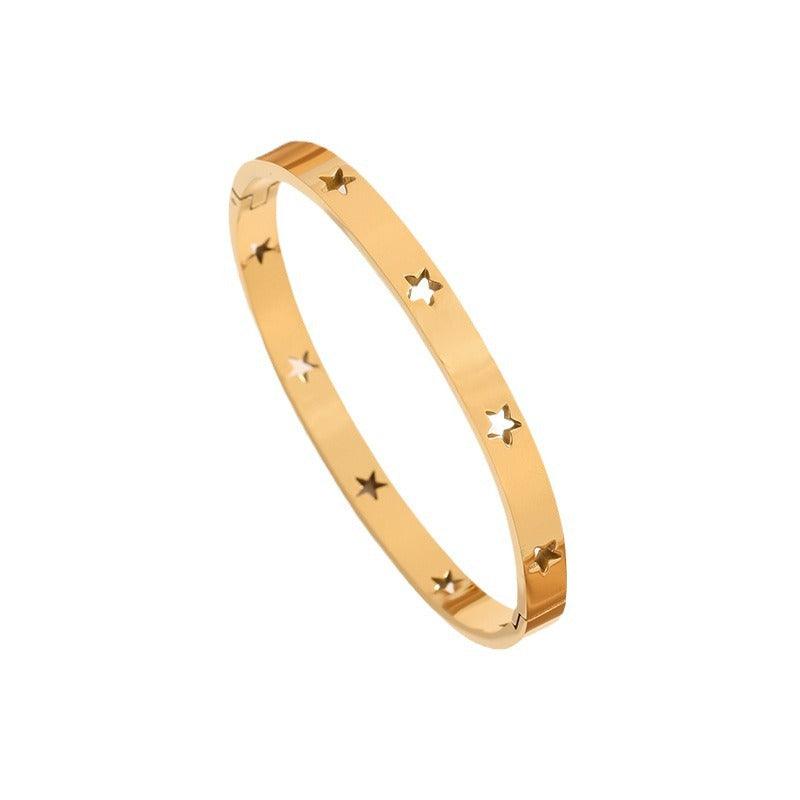 Wholesale 18K Titanium Steel Plain Ring Pentagram Bangle for Women - coojewelry