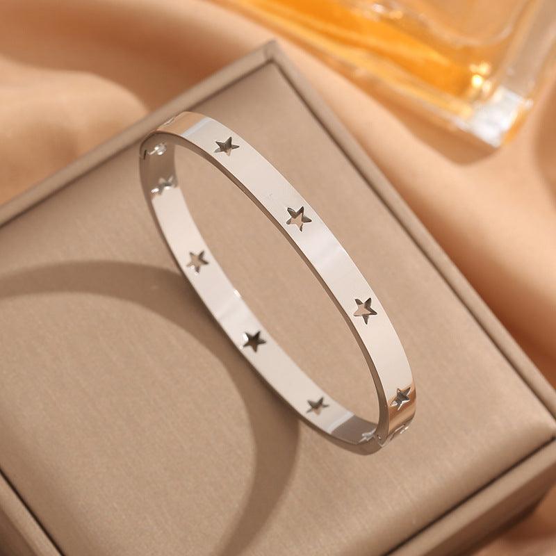 Wholesale 18K Titanium Steel Plain Ring Pentagram Bangle for Women - coojewelry