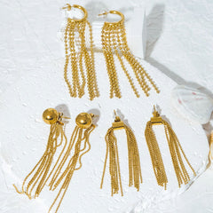 Wholesale 1 Pair Casual Hawaiian Classic Style C Shape Round Tassel Plating 304 Stainless Steel 14K Gold Plated Drop Earrings - coojewelry