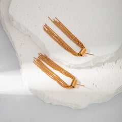 Wholesale 1 Pair Casual Hawaiian Classic Style C Shape Round Tassel Plating 304 Stainless Steel 14K Gold Plated Drop Earrings - coojewelry