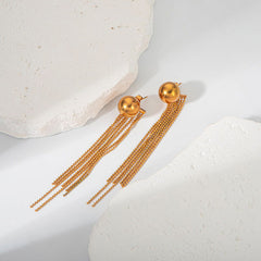 Wholesale 1 Pair Casual Hawaiian Classic Style C Shape Round Tassel Plating 304 Stainless Steel 14K Gold Plated Drop Earrings - coojewelry
