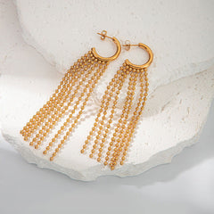 Wholesale 1 Pair Casual Hawaiian Classic Style C Shape Round Tassel Plating 304 Stainless Steel 14K Gold Plated Drop Earrings - coojewelry
