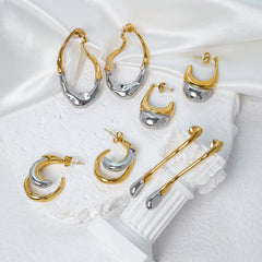 Wholesale 1 Pair Casual Shiny U Shape Solid Color Asymmetrical Plating 304 Stainless Steel 14K Gold Plated Earrings - coojewelry