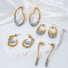 Wholesale 1 Pair Casual Shiny U Shape Solid Color Asymmetrical Plating 304 Stainless Steel 14K Gold Plated Earrings - coojewelry