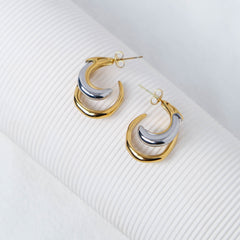 Wholesale 1 Pair Casual Shiny U Shape Solid Color Asymmetrical Plating 304 Stainless Steel 14K Gold Plated Earrings - coojewelry