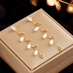 Wholesale 1 Pair Casual Simple Style Leaf Plating Titanium Steel Drop Earrings - coojewelry