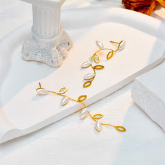 Wholesale 1 Pair Casual Simple Style Leaf Plating Titanium Steel Drop Earrings - coojewelry
