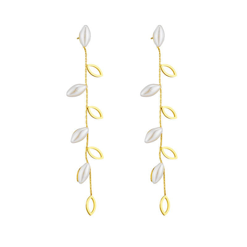 Wholesale 1 Pair Casual Simple Style Leaf Plating Titanium Steel Drop Earrings - coojewelry