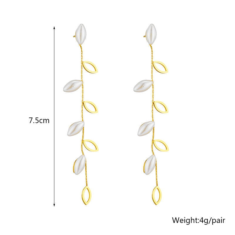 Wholesale 1 Pair Casual Simple Style Leaf Plating Titanium Steel Drop Earrings - coojewelry