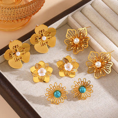 Wholesale 1 Pair Elegant Retro Flower 304 Stainless Steel Ear Studs - coojewelry