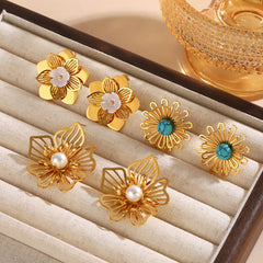 Wholesale 1 Pair Elegant Retro Flower 304 Stainless Steel Ear Studs - coojewelry