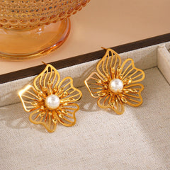 Wholesale 1 Pair Elegant Retro Flower 304 Stainless Steel Ear Studs - coojewelry