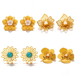 Wholesale 1 Pair Elegant Retro Flower 304 Stainless Steel Ear Studs - coojewelry