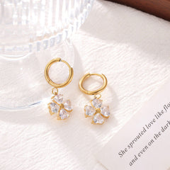 Wholesale 1 Pair Elegant Vintage Style Sweet Flower Inlay 304 Stainless Steel Zircon White Gold Plated Gold Plated Drop Earrings - coojewelry