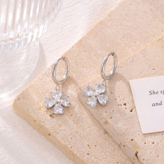 Wholesale 1 Pair Elegant Vintage Style Sweet Flower Inlay 304 Stainless Steel Zircon White Gold Plated Gold Plated Drop Earrings - coojewelry