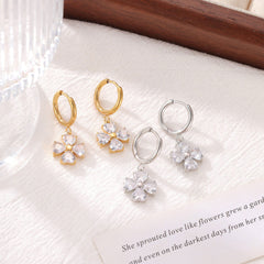 Wholesale 1 Pair Elegant Vintage Style Sweet Flower Inlay 304 Stainless Steel Zircon White Gold Plated Gold Plated Drop Earrings - coojewelry
