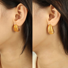 Wholesale 1 Pair IG Style Basic Classic Croissant Polishing Plating Pleated 304 Stainless Steel 18K Gold Plated Ear Studs - coojewelry