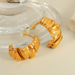 Wholesale 1 Pair IG Style Basic Classic Croissant Polishing Plating Pleated 304 Stainless Steel 18K Gold Plated Ear Studs - coojewelry