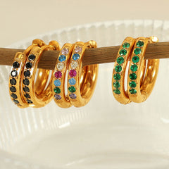 Wholesale 1 Pair IG Style Elegant French Style Round Polishing Plating Inlay 304 Stainless Steel Rhinestones 18K Gold Plated Earrings - coojewelry