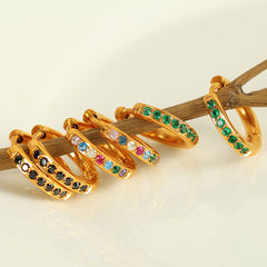 Wholesale 1 Pair IG Style Elegant French Style Round Polishing Plating Inlay 304 Stainless Steel Rhinestones 18K Gold Plated Earrings - coojewelry