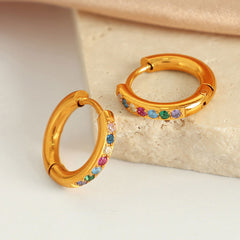 Wholesale 1 Pair IG Style Elegant French Style Round Polishing Plating Inlay 304 Stainless Steel Rhinestones 18K Gold Plated Earrings - coojewelry