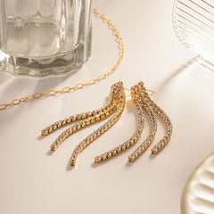 Wholesale 1 Pair IG Style Retro Classic Style Chain Inlay 304 Stainless Steel Zircon 18K Gold Plated Drop Earrings - coojewelry