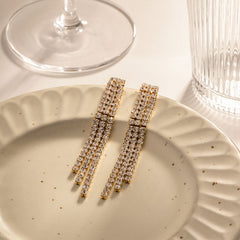 Wholesale 1 Pair IG Style Retro Classic Style Chain Inlay 304 Stainless Steel Zircon 18K Gold Plated Drop Earrings - coojewelry
