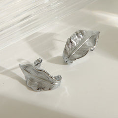 Wholesale 1 Pair IG Style Simple Leaf 304 Stainless Steel 18K Gold Plated Ear Studs - coojewelry