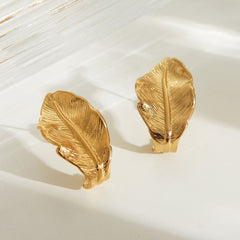 Wholesale 1 Pair IG Style Simple Leaf 304 Stainless Steel 18K Gold Plated Ear Studs - coojewelry