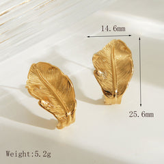 Wholesale 1 Pair IG Style Simple Leaf 304 Stainless Steel 18K Gold Plated Ear Studs - coojewelry