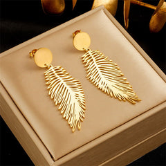 Wholesale 1 Pair Lady Feather Plating Titanium Steel Drop Earrings - coojewelry