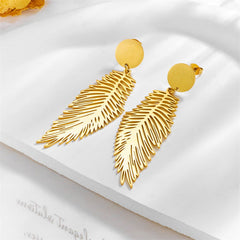 Wholesale 1 Pair Lady Feather Plating Titanium Steel Drop Earrings - coojewelry