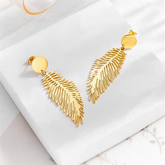 Wholesale 1 Pair Lady Feather Plating Titanium Steel Drop Earrings - coojewelry