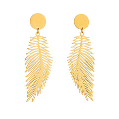 Wholesale 1 Pair Lady Feather Plating Titanium Steel Drop Earrings - coojewelry