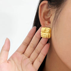 Wholesale 1 Pair Retro Commute Geometric 304 Stainless Steel 316 Stainless Steel 18K Gold Plated Ear Studs Spiral Stripe Jewelry - coojewelry