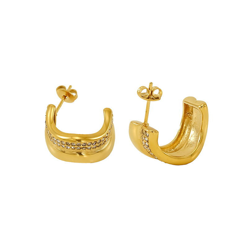 Wholesale 1 Pair Simple Classic Style C Shape Plating Inlay 304 Stainless Steel Rhinestones 18K Gold Plated Ear Studs - coojewelry