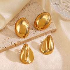 Wholesale 1 Pair Simple Classic Style Oval Water Droplets Plating 304 Stainless Steel 18K Gold Plated Ear Studs - coojewelry