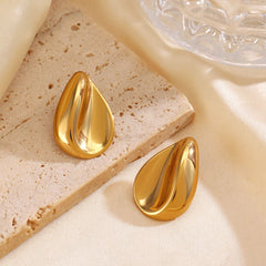 Wholesale 1 Pair Simple Classic Style Oval Water Droplets Plating 304 Stainless Steel 18K Gold Plated Ear Studs - coojewelry