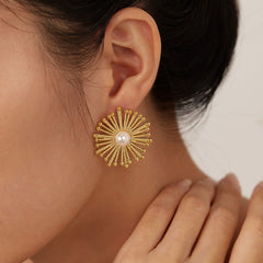 Wholesale 1 Pair Sweet Simple Style Dandelion Inlay 304 Stainless Steel Artificial Pearls Ear Studs - coojewelry
