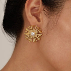 Wholesale 1 Pair Sweet Simple Style Dandelion Inlay 304 Stainless Steel Artificial Pearls Ear Studs - coojewelry