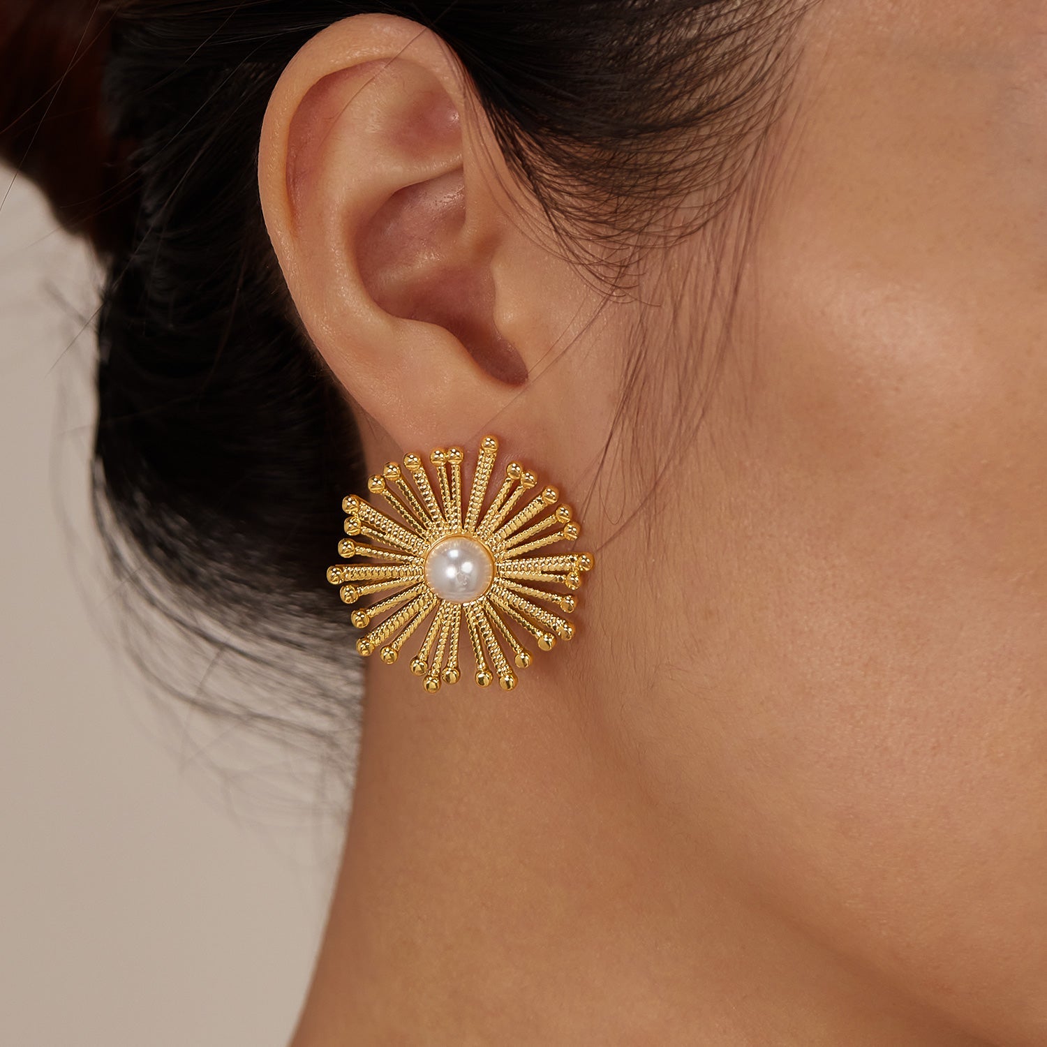 Wholesale 1 Pair Sweet Simple Style Dandelion Inlay 304 Stainless Steel Artificial Pearls Ear Studs - coojewelry