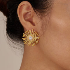 Wholesale 1 Pair Sweet Simple Style Dandelion Inlay 304 Stainless Steel Artificial Pearls Ear Studs - coojewelry