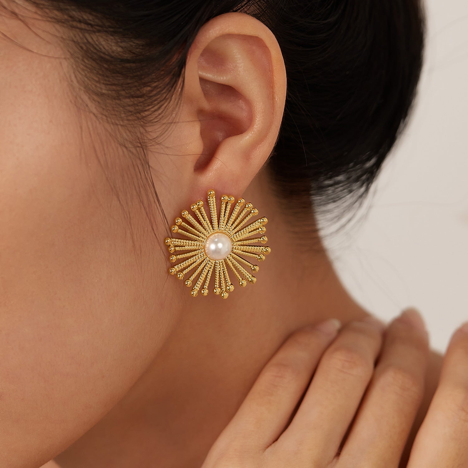 Wholesale 1 Pair Sweet Simple Style Dandelion Inlay 304 Stainless Steel Artificial Pearls Ear Studs - coojewelry