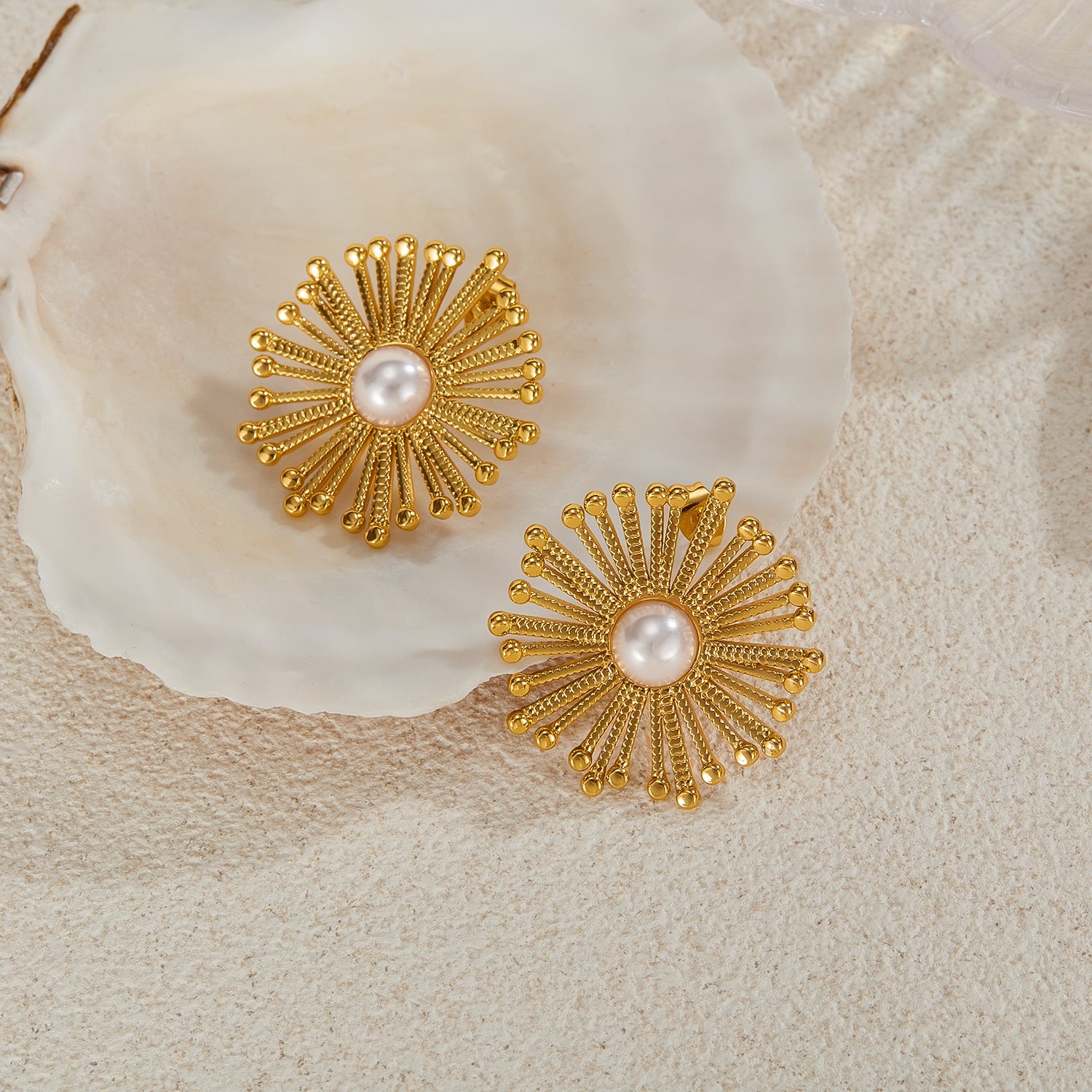 Wholesale 1 Pair Sweet Simple Style Dandelion Inlay 304 Stainless Steel Artificial Pearls Ear Studs - coojewelry