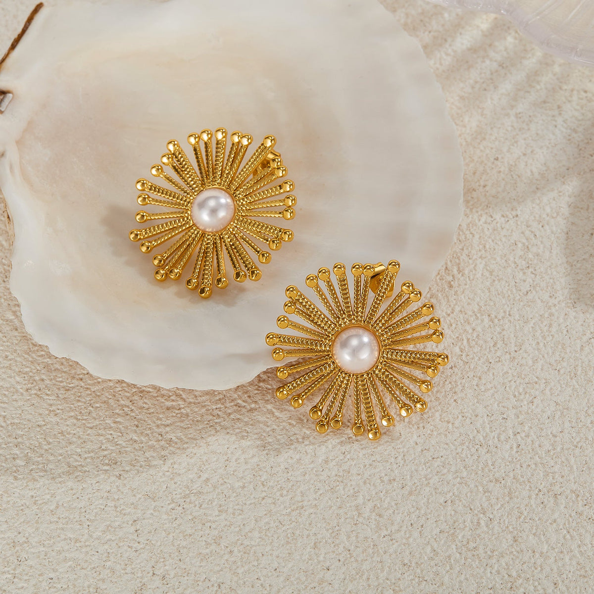 Wholesale 1 Pair Sweet Simple Style Dandelion Inlay 304 Stainless Steel Artificial Pearls Ear Studs - coojewelry