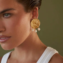 Wholesale 1 Pair Vacation Simple Style IG Style Round Plating 304 Stainless Steel 18K Gold Plated Drop Earrings - coojewelry